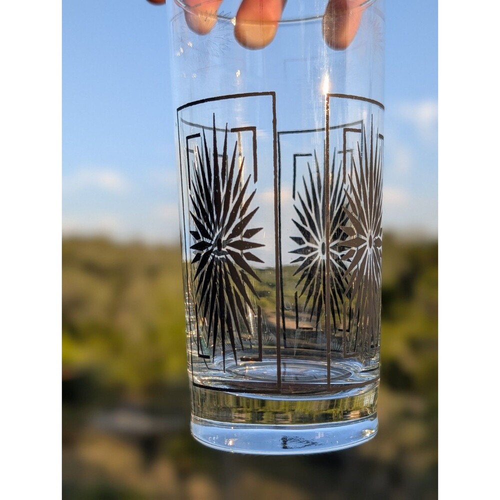 Atomic Starburst Mid Century Highball Art Deco Black Starburst Pattern Single - Picture 6 of 11